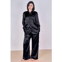ELAINA FASHION Women's Luxury Satin Pyjama Set Black | Size: Medium