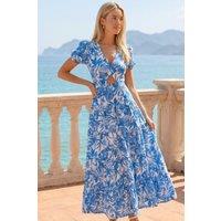 Style Cheat Women's Zoe Blue Floral Tiered Cutout Maxi Dress | Size: 16