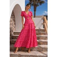 Style Cheat Women's Zoe Pink Animal Tiered Cutout Maxi Dress | Size: 16