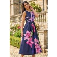 Roman Women's Floral Print Midi Dress in Navy | Size: 10