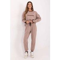 Love Lace Women's Cotton Embroidered Slogan Tracksuit Set in Taupe
