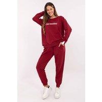 Love Lace Women's Embroidered Cotton Tracksuit Set with Pockets in Burgundy