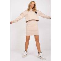 Love Lace Women's Printed Letter Long Sleeve Blouse Skirt Set in Beige | Size: Small