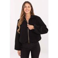 Love Lace Women's Light Balloon Sleeve Zip Jacket for Spring in Black