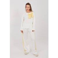 Love Lace Women's Bow Detail Wide Leg Casual Tracksuit Set Style 224796 in White