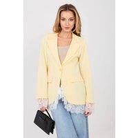 Love Lace Women's Elegant Single Button Blazer with Lace Trim in Yellow