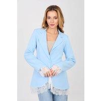 Love Lace Women's Elegant Lace Trim Single Button Blazer in Blue