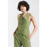 Love Lace Women's Classic Button Front Linen Cotton Viscose Vest in Green | Size: 34