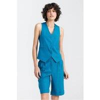 Love Lace Women's Classic Lined Linen Cotton Viscose Button Vest in Blue | Size: 42