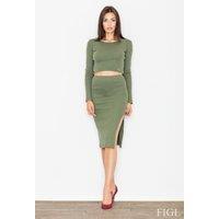 Love Lace Women's Smooth Cotton Knit Short Top Pencil Skirt Set in Green | Size: S/M