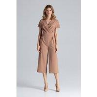 Love Lace Women's Short Sleeve Envelope Neck Wide Leg Jumpsuit in Camel | Size: XL