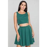 Love Lace Women's Flared Skirt Top Set With Silver Zip Back in Green | Size: Large
