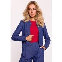 Love Lace Women's Cotton Snap Front Bomber Jacket with Rib Cuff in Blue | Size: Medium