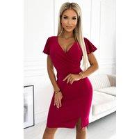 Love Lace Women's Cocktail Dress Envelope Neck Belt Slit Style 188120 in Burgundy | Size: Large