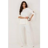 Love Lace Women's Viscose Elastane Blouse & Wide Leg Trouser Set Style 227027 in Off-White