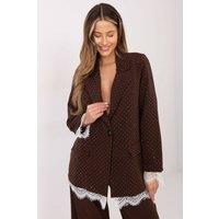 Love Lace Women's Embellished Lace Trim Blazer with Jet Shine in Brown
