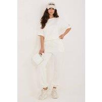 Love Lace Women's Viscose Elastane Sweatshirt & Jogger Set in Cream | Size: Large/XL