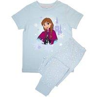 Frozen Girl's Anna Castle Stars Long Pyjama Set in Baby Blue | Size: 4-5 Years
