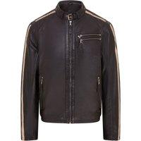 Infinity Leather Men's Striped Caf Racer Biker Leather Jacket - Alta in Black | Size: Medium