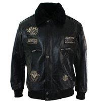 TruClothing Men's Leather Jacket Bomber Aviator in Black | Size: 2XL