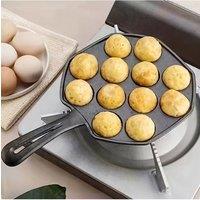 Living and Home 12-Hole Cast Iron Takoyaki Pan Frying Pan Skillet Cookware in Black