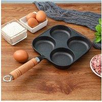 Living and Home 4-Hole Cast Iron Frying Pan Egg Bacon Skillet Burger Cookware in Black