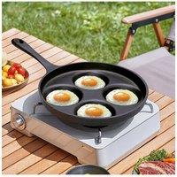 Living and Home Non-stick 4-hole Cast Iron Egg Frying Pan Round Skillet Cookware in Black