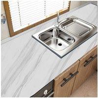 Living and Home Marble Waterproof Oilproof Self Adhesive Wall Paper for Countertop in White