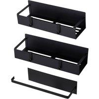 Living and Home 3pcs Magnetic Fridge Storage Shelf Hanging Spice Rack Paper Roll Towel Holder in Black | Size: 3 Pack