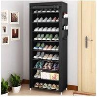 H&O Direct 10-Tier Shoe Cabinet with Roll-Up Door in Black