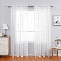 H&O Direct White Pole Pocket Top Sheer Curtains Voile Panel, 117cm W x 183 cm H
