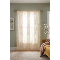Living and Home 150W Bohemian Semi-sheer Curtain with Tassels in Beige | Size: 240 cm