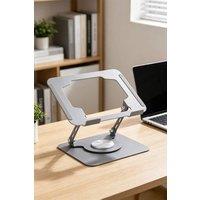 Living and Home Foldable Adjustable Carbon Steel Laptop Stand with Rotating Base in Grey