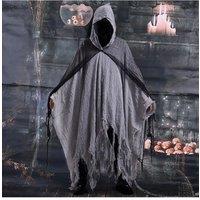 H&O Direct 185cm Halloween Skeleton Cloak with Hood Grey Cape Costume for Haunted House & Zombie Party