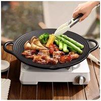 Living and Home 37/43/48CM Pre-Seasoned Round Cast Iron Grill Pan Grilling Griddle Pan Cookware in Black | Size: Small