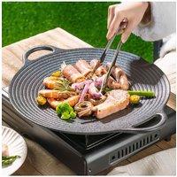 Living and Home 37/43/48CM Pre-Seasoned Round Cast Iron Grill Pan Grilling Griddle Pan Cookware in Black | Size: Medium