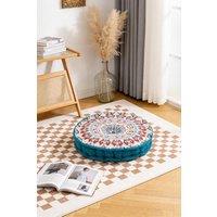 Living and Home Ethnic Geometric Round Tatami Seat Cushion in Blue