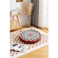 Living and Home Ethnic Geometric Round Tatami Seat Cushion in Red