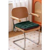 Living and Home Quilted Pom-Pom Trimmed Chair Cushion in Dark Green