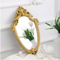 Living and Home Luxury Gold Shield Shape PP Frame Carved Decorative Wall Mirror for Dressing Table Living Room Bathroom
