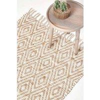 Homescapes Sierra Neutral Diamond Pattern Hemp Chindi Rug in Natural | Size: 90 cm x 150 cm