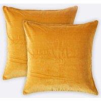 Homescapes Set of 2 Velvet Cushion Covers in Mustard | Size: 40 cm x 40 cm