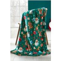 Catherine Lansfield Christmas Icons Cosy Fleece 130x170cm Blanket Throw in Green | Size: 130 cm x 170 cm