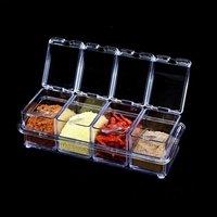 KDMD Crystal Clear Acrylic 4 Compartment Spice Storage Box 10x26cm | Size: 10x26 cm