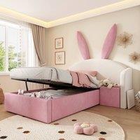 BTM 3ft Single Kids Upholstered Bed Hydraulic Storage Bunny Bed Frame