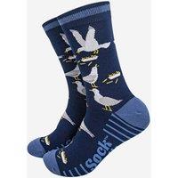 Sock Talk Men's Thieving Seagulls Funny Bamboo Socks in Navy | Size: 7-12