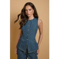 Oasis Women's Denim waistcoat top in Indigo | Size: 10
