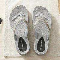 MyShoeStore Women's Summer Sandals Low Wedge Comfy Toe Post Flip Flops in Silver | Size: 3