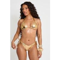 Public Desire Women's Foiled Bikini Bottom With Adjustable Sides Gold | Size: 14