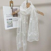 PEACH ACCESSORIES Women's French Gardenia Embroidered Organza Occasion Scarf Wrap in White